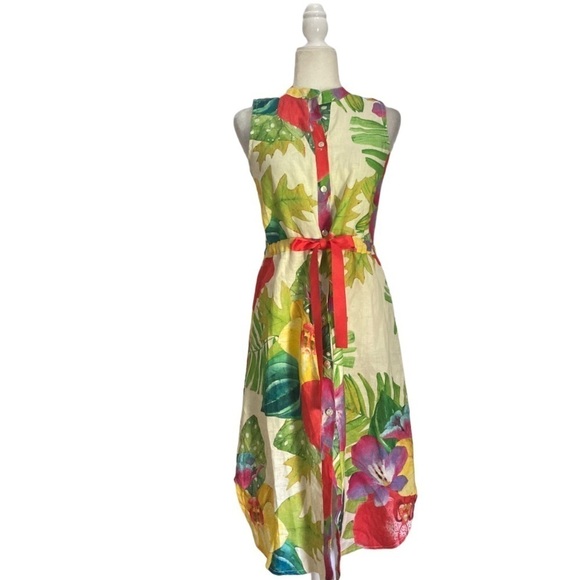 Allegra Masetti Tropical Print Linen Shirt Dress Midi NWOT - Picture 13 of 13
